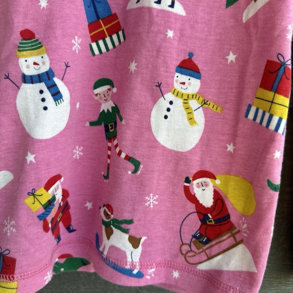 Mini Boden Girls Christmas Pajama Set Sz 8 Pink Reindeer Santa Dinosaur Lounge
